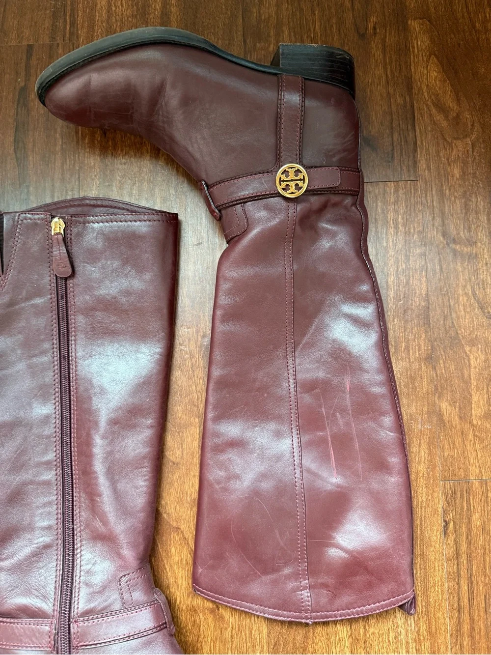 Tory Burch Bristol Riding Boots - Burgundy Sz 7